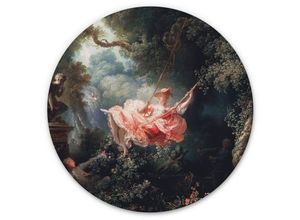 4063129208081 - Alu-Dibond-Poster Rund Metalloptik Wandbild Barock Die Schaukel Kunstdruck Vintage Fragonard Ø 120cm - grün