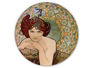 4063129208272 - Alu-Dibond-Poster Rund Metalloptik Wandbild Art Déco Mosaik Edelstein Smaragd Vintage Mucha ø 70cm - grün