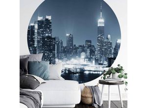 4063129208609 - K&l Wall Art - Runde Fototapete New York Skyline Tapete moderne Stadt Vliestapete Wohnzimmer ø 140cm - blau