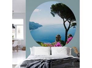 4063129208753 - K&l Wall Art - Runde Fototapete Meeresblick Tapete mediterrane Vliestapete Wohnzimmer Wandbild ø 140cm - blau