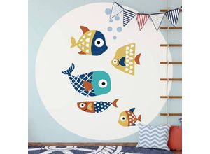 4063129209132 - K&l Wall Art - Runde Fototapete Kubistika Bunte Fische Tapete Kinder Vliestapete Wandbild ø 140cm - bunt