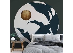 4063129209156 - K&l Wall Art - Runde Fototapete Kubistika Dschungel Tapete Vollmond Gold Vliestapete Schlafzimmer ø 140cm - schwarz