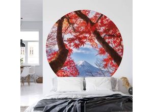 4063129209279 - K&l Wall Art - Runde Fototapete Berg Vulkan Fuji Tapete Herbst Vliestapete Küchen Wandbild ø 140cm - blau