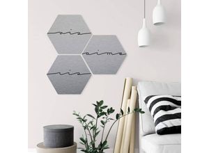 4063129209743 - K&l Wall Art - Hexagon Alu-Dibond Poster Silber Wandbild Vis Ris Aime Schriftzug Leben Lachen Lieben 3er Set je 3x 25x22cm - silber