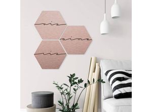 4063129209828 - K&l Wall Art - Hexagon Alu-Dibond Poster Kupfer Wandbild Vis Ris Aime Schriftzug Leben Lachen Lieben 3er Set je 35x30cm - rosa