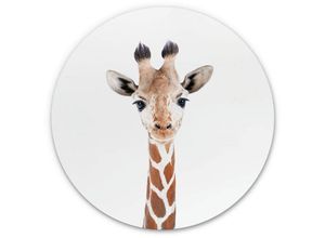 4063129210022 - Alu-Dibond-Poster Rund Metalloptik Wandbild Kinderzimmer Deko Baby Giraffe Safari Sisi&Seb ø 45cm - weiß