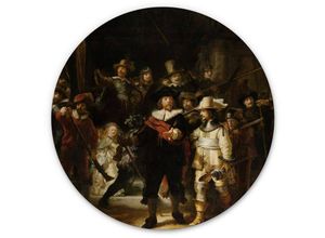 4063129211135 - K&l Wall Art - Alu-Dibond-Poster Rund Metalloptik Wandbild Die Nachtwache Amsterdam Kunstdruck Rembrandt ø 30cm - schwarz