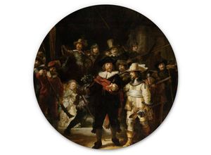 4063129211142 - K&l Wall Art - Alu-Dibond-Poster Rund Metalloptik Wandbild Die Nachtwache Amsterdam Kunstdruck Rembrandt ø 120cm - schwarz