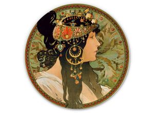 4063129211319 - K&l Wall Art - Alu-Dibond-Poster Rund Metalloptik Wandbild Boho Indianer Gipsy Brünette Vintage Deko Mucha ø 30cm - bunt