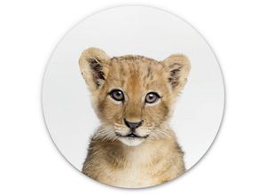 4063129211531 - K&l Wall Art - Alu-Dibond-Poster Rund Metalloptik Wandbild Kinderzimmer Deko Baby Löwe Safari Zoo Sisi&Seb ø 30cm - weiß