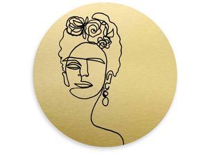 4063129211654 - K&l Wall Art - Alu-Dibond-Poster Rund Metalloptik Wandbild Frida Kahlo abstrakte Linework Gold Hariri ø 30cm - gold