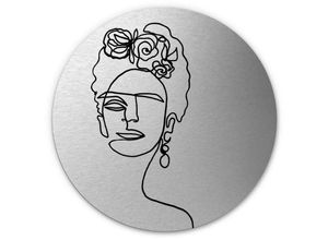 4063129212088 - K&l Wall Art - Alu-Dibond-Poster Rund Metalloptik Wandbild Frida Kahlo floral Vintage Linework Silber Hariri ø 20cm - silber