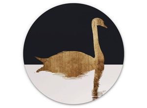 4063129212118 - Alu-Dibond-Poster Rund Metalloptik Wandbild Schwanensee Gold Halbmond Schwan Kubistika Ø 30cm - schwarz