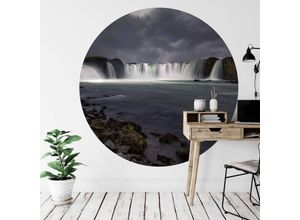 4063129212729 - K&l Wall Art - Runde Fototapete Cuadrado Gods of Water Tapete Wasserfall Vliestapete Vintage Deko ø 140cm - grau