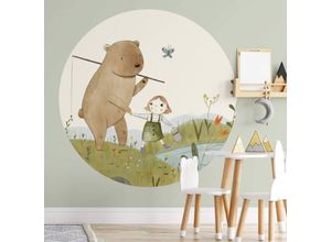 4063129212989 - K&l Wall Art - Runde Fototapete Loske Kinder Teddy Bär Tapete Freunde Vliestapete Wandbild ø 140cm - creme