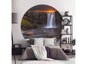 4063129213085 - K&l Wall Art - Runde Fototapete Cuadrado Wasserfall Tapete Natur Vliestapete Wohnzimmer Deko ø 140cm - braun