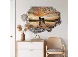 4063129213160 - K&l Wall Art - 3D Wandtattoo Wohnzimmer Natur See Panorama Wandsticker To the other side Mauerdurchbruch selbstklebend 100x68cm - orange