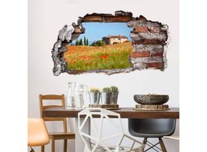 4063129213283 - 3D Wandtattoo Wohnzimmer Blumenwiese Panorama Wandsticker Toskana Blumen Mauerdurchbruch selbstklebend 100x54cm - bunt