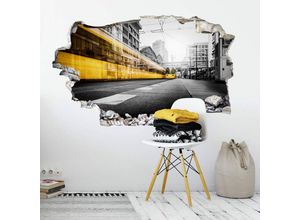 4063129213481 - K&l Wall Art - 3D Wandtattoo Wohnzimmer Berlin Friedrichstrasse Heimat Wandsticker gelb schwarz Mauerdurchbruch selbstklebend 80x49cm - schwarz