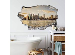 4063129213603 - K&l Wall Art - 3D Wandtattoo Wohnzimmer Stadt Urlaub Skyline Wandsticker Manhattan Sundown Mauerdurchbruch selbstklebend 60x36cm - bunt