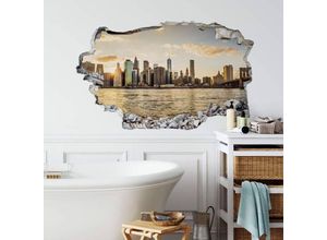 4063129213627 - K&l Wall Art - 3D Wandtattoo Wohnzimmer Stadt Urlaub Skyline Wandsticker Manhattan Sundown Mauerdurchbruch selbstklebend 40x24cm - bunt