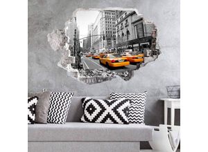 4063129213931 - K&l Wall Art - 3D Wandtattoo Wohnzimmer usa Vintage Stadt Wandsticker Taxi Cabs in Manhattan Mauerdurchbruch selbstklebend 60x41cm - bunt