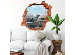 4063129214082 - K&l Wall Art - 3D Wandtattoo Wohnzimmer Islamische Bilder Moschee Kuppel Dächer in Istanbul Mauerdurchbruch selbstklebend 80x76cm - grau