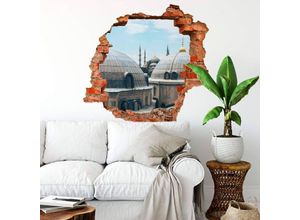 4063129214099 - K&l Wall Art - 3D Wandtattoo Wohnzimmer Islamische Bilder Moschee Kuppel Dächer in Istanbul Mauerdurchbruch selbstklebend 60x57cm - grau