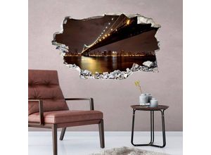 4063129214235 - K&l Wall Art - 3D Wandtattoo Wohnzimmer Skyline Großstadt Weltreise Manhattan Bridge at Night Mauerdurchbruch selbstklebend 60x36cm - bunt