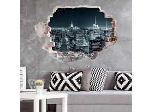 4063129214419 - K&l Wall Art - 3D Wandtattoo Wohnzimmer New York at Night Skyline Wandsticker ny Fotografie Mauerdurchbruch selbstklebend 80x59cm - blau