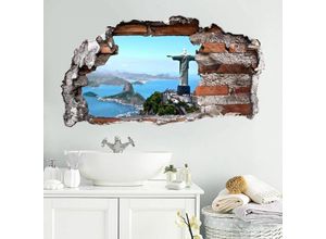 4063129214693 - 3D Wandtattoo Wohnzimmer Rio De Janeiro Stadtreise Christ the Redeemer Statue Mauerdurchbruch selbstklebend 80x43cm - blau