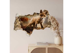 4063129215096 - K&l Wall Art - 3D Wandtattoo Wohnzimmer Adamec Junger Baby Fuchs Kinderzimmer Waldtiere Mauerdurchbruch selbstklebend 40x24cm - beige