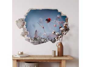 4063129215218 - K&l Wall Art - 3D Wandtattoo Wohnzimmer Bravin Käfer Fotokunst Marienkäfer im Morgentau Mauerdurchbruch selbstklebend 40x27cm - blau