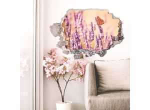 4063129215287 - 3D Wandtattoo Wohnzimmer Colombo Natur Fotografie Schmetterling lila Lavendel Mauerdurchbruch selbstklebend 100x68cm - lila