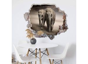 4063129215331 - K&l Wall Art - 3D Wandtattoo Wohnzimmer Kinderzimmer Safari Tiere Wandsticker Baby Elefanten Mauerdurchbruch selbstklebend 80x59cm - grau