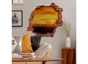 4063129215379 - K&l Wall Art - 3D Wandtattoo Wohnzimmer Sonnenuntergang Safari Elefanten Wanderung Afrika Mauerdurchbruch selbstklebend 100x95cm - bunt