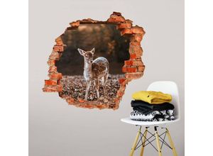 4063129215508 - K&l Wall Art - 3D Wandtattoo Wohnzimmer Baby Reh Bambi Wandsticker Rehkitz Kinderzimmer Fawn Mauerdurchbruch selbstklebend 40x38cm - bunt