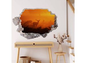 4063129215553 - K&l Wall Art - 3D Wandtattoo Wohnzimmer Hirsche im Sonnenuntergang Waldtiere Reh Geweih Mauerdurchbruch selbstklebend 60x41cm - bunt