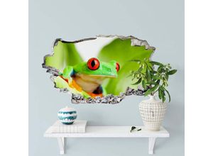 4063129215669 - K&l Wall Art - 3D Wandtattoo Wohnzimmer Frosch Fotografie grüner Knallfrosch Wandsticker Mauerdurchbruch selbstklebend 40x24cm - grün