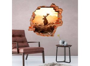 4063129215751 - K&l Wall Art - 3D Wandtattoo Wohnzimmer Majestätischer Hirsch Wandsticker Waldtier Reh Geweih Mauerdurchbruch selbstklebend 100x95cm - bunt