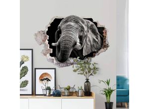 4063129215782 - K&l Wall Art - 3D Wandtattoo Wohnzimmer Meermann Safari Tiere Afrikanischer Elefant Fotografie Mauerdurchbruch selbstklebend 60x41cm - schwarz