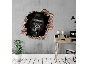 4063129215904 - K&l Wall Art - 3D Wandtattoo Wohnzimmer Meermann Safari Tiere Gorilla schwarz weiß Silberrücken Mauerdurchbruch selbstklebend 40x38cm - schwarz