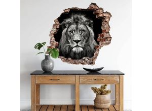 4063129215942 - K&l Wall Art - 3D Wandtattoo Wohnzimmer Meermann Safari Tiere Löwe schwarz weiß Fotografie Mauerdurchbruch selbstklebend 60x57cm - schwarz