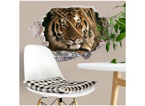 4063129215997 - K&l Wall Art - 3D Wandtattoo Wohnzimmer National Geographic Tiger Fotografie Dschungel Tiere Mauerdurchbruch selbstklebend 100x68cm - bunt