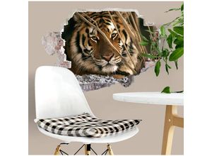 4063129216000 - K&l Wall Art - 3D Wandtattoo Wohnzimmer National Geographic Tiger Fotografie Dschungel Tiere Mauerdurchbruch selbstklebend 120x82cm - bunt