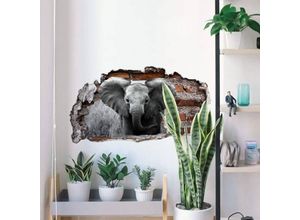 4063129216109 - K&l Wall Art - 3D Wandtattoo Wohnzimmer Safari Tiere Kinderzimmer Jumbo der kleine Elefant Mauerdurchbruch selbstklebend 60x32cm - bunt