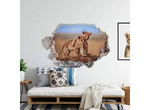 4063129216178 - K&l Wall Art - 3D Wandtattoo Wohnzimmer Sink Baby Tiger Löwe Brothers for Life Safari Tiere Mauerdurchbruch selbstklebend 80x59cm - bunt