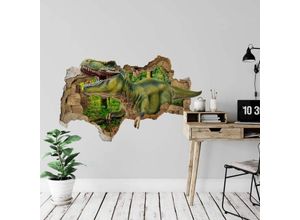 4063129216222 - K&l Wall Art - 3D Wandtattoo Wohnzimmer Kinderzimmer Dinosaurier T-Rex Dino Steinzeit Wald Mauerdurchbruch selbstklebend 40x24cm - grün