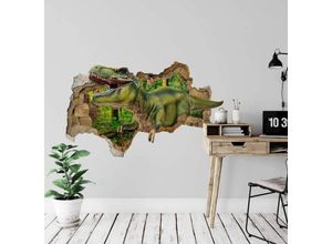 4063129216260 - K&l Wall Art - 3D Wandtattoo Wohnzimmer Kinderzimmer Dinosaurier T-Rex Dino Steinzeit Wald Mauerdurchbruch selbstklebend 120x73cm - grün