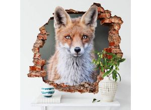 4063129216345 - K&l Wall Art - 3D Wandtattoo Wohnzimmer van Duijn Fotografie Waldtiere Porträt Fuchs Mauerdurchbruch selbstklebend 60x57cm - braun